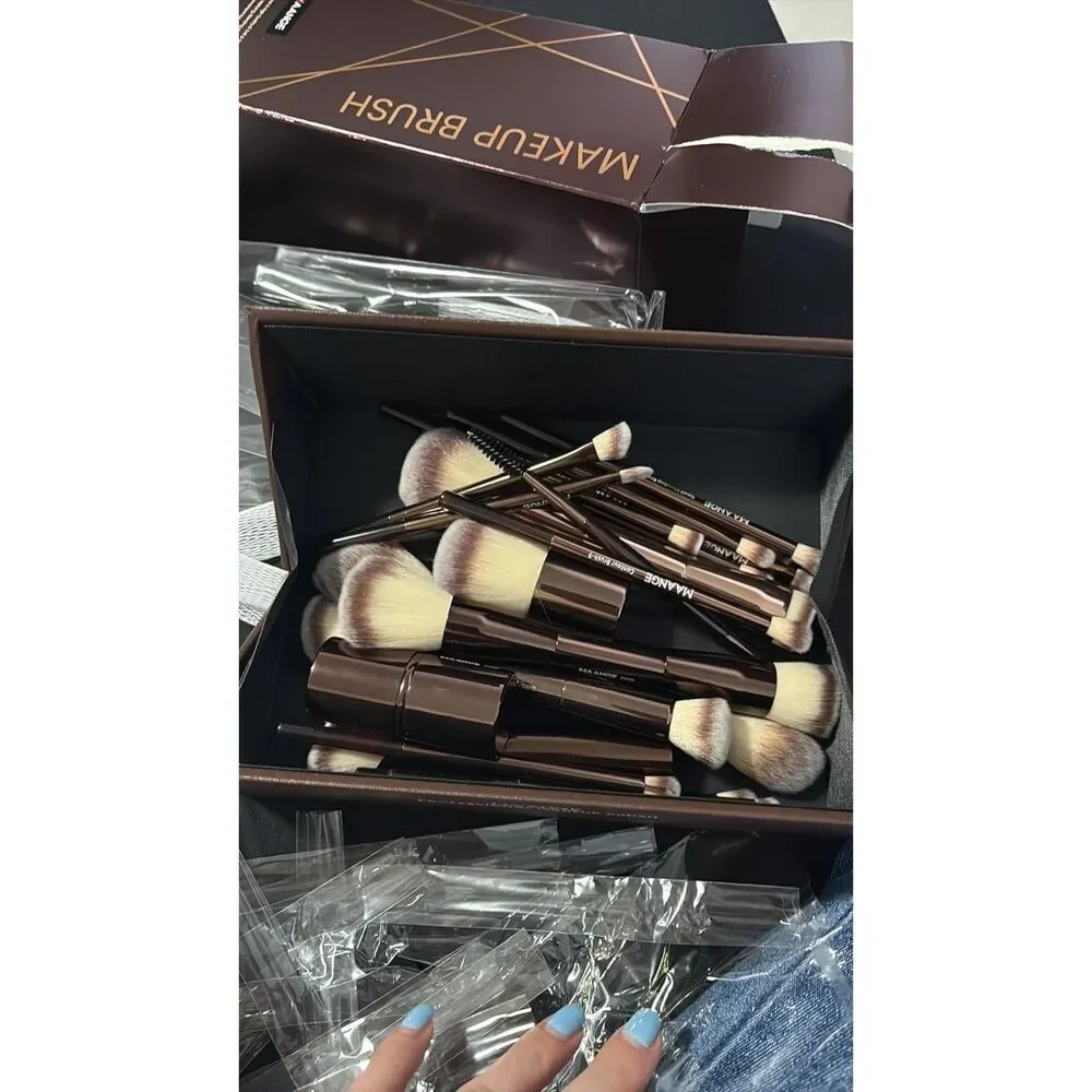 Maange 20 Pcs Brown Double-End Multi-functional Makeup Brushes With Gift Box